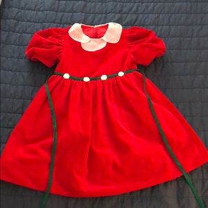 Red Velvet Dress w/ Organza Collar & rose belt
